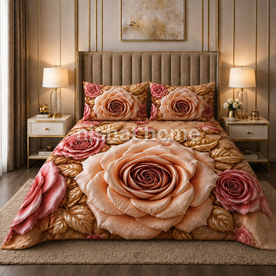 Rozani 5D Cotton Printed Bed Sheet - King - 3pcs - RDP05