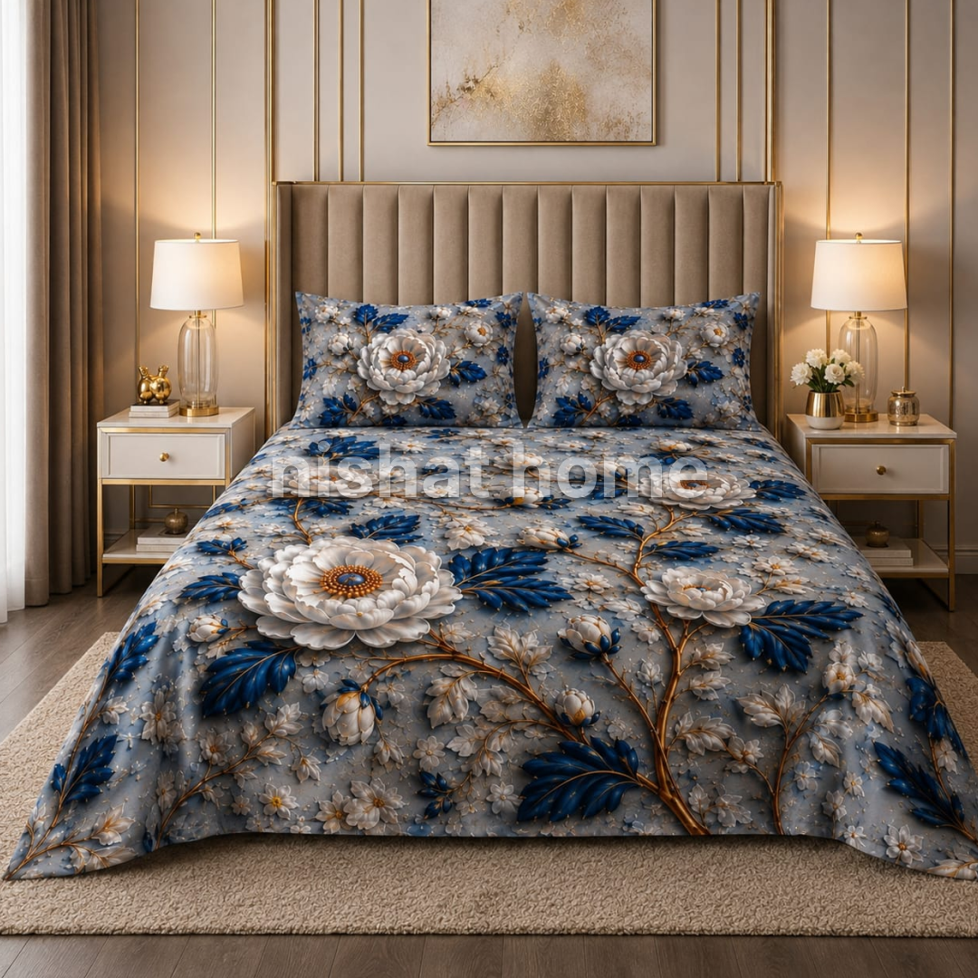 Rozani 5D Cotton Printed Bed Sheet - King - 3pcs - RDP06
