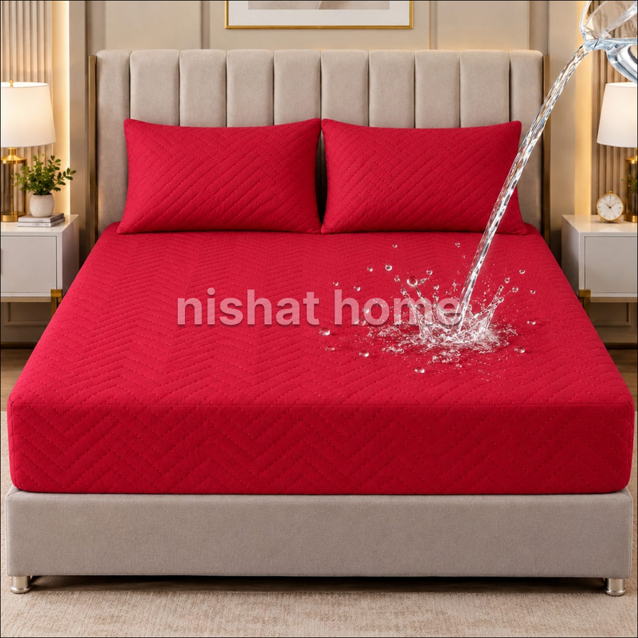 Waterproof Quilted Mattress Protector - Red - WMP528