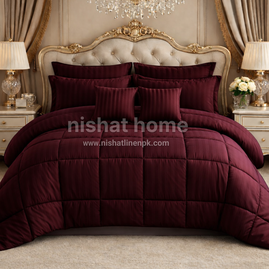 Wremy Comforter Set - 8pcs - Burgundy - WCS12