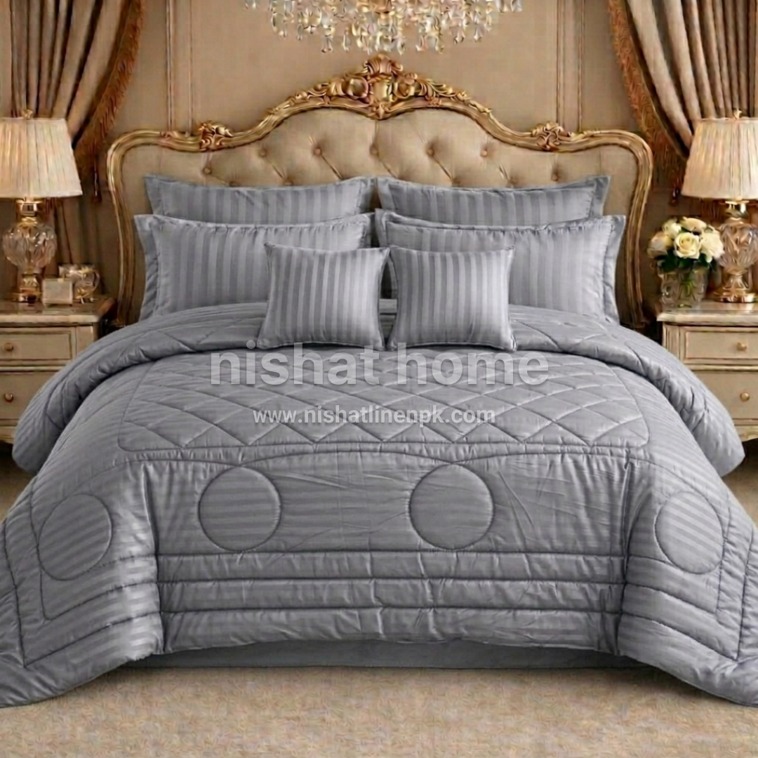 Wremy Comforter Set - 8pcs - Light Grey - WCS13